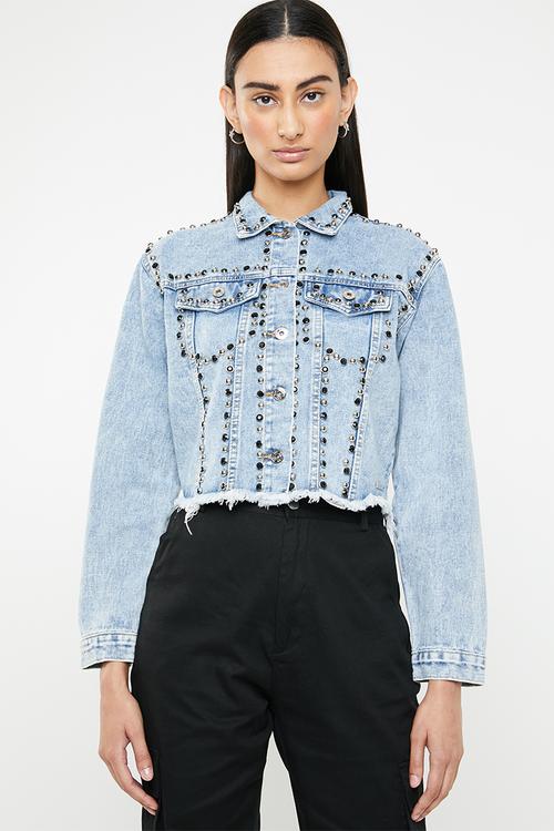 Thomi full trim denim crop jacket - blue