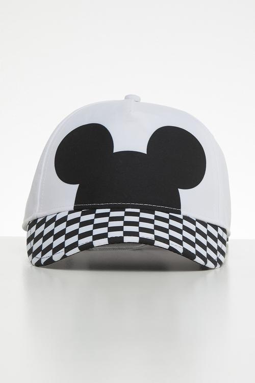 Checkerboard mickey court side hat - white & black