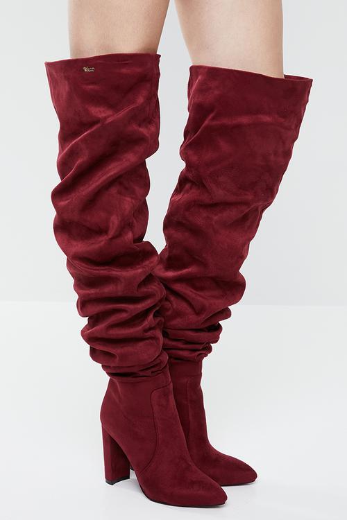 Ruched over the knee boot - burgundy