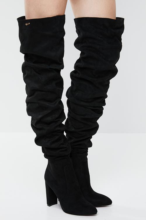 Ruched over the knee boot - black