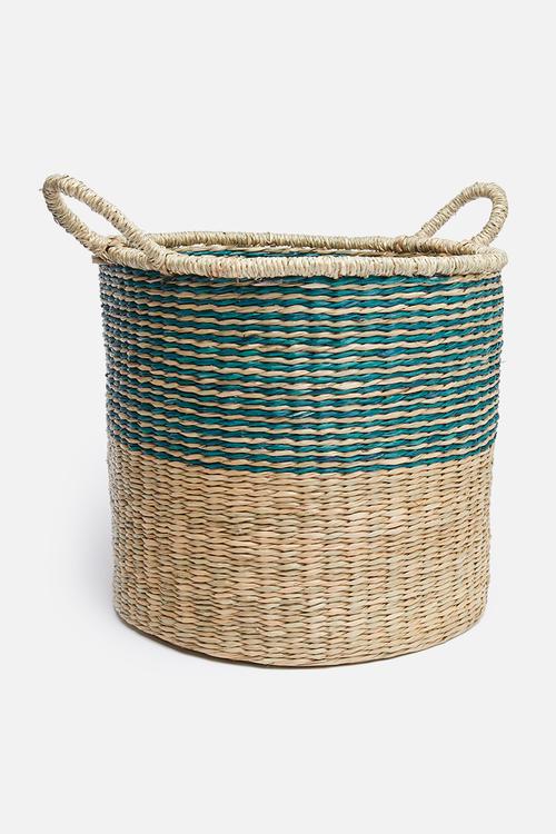 Brody striped seagrass basket – natural/blue