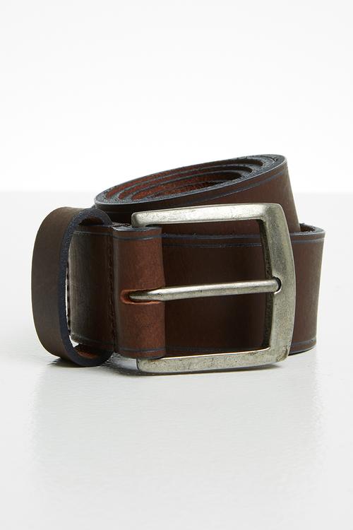 Leather belt with contrasting trim - brown