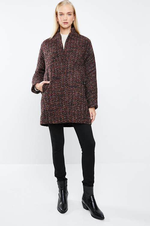 Flecked wool-blend coat - burgundy