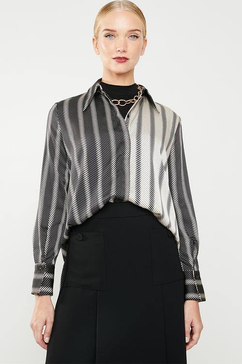 Satin finish oversized shirt - black & neutral
