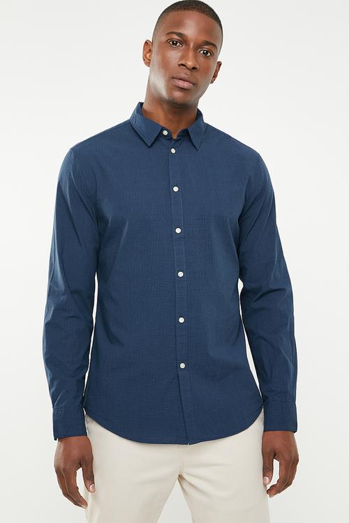 Button-up long sleeve shirt - blue & black
