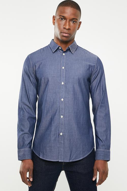 Button-up long sleeve shirt - blue 