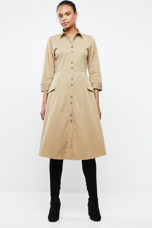 Midi utility shirt dress - beige