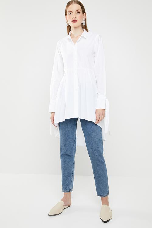 Cotton dip hem shirt - white