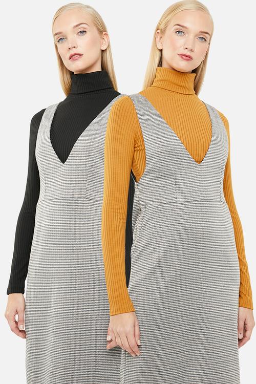 2 Pack rib poloneck top - yellow & black