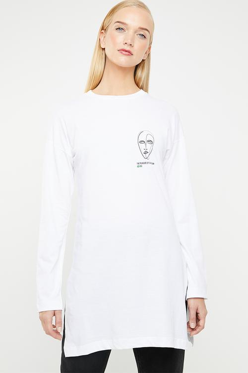 Longline printed tee - white