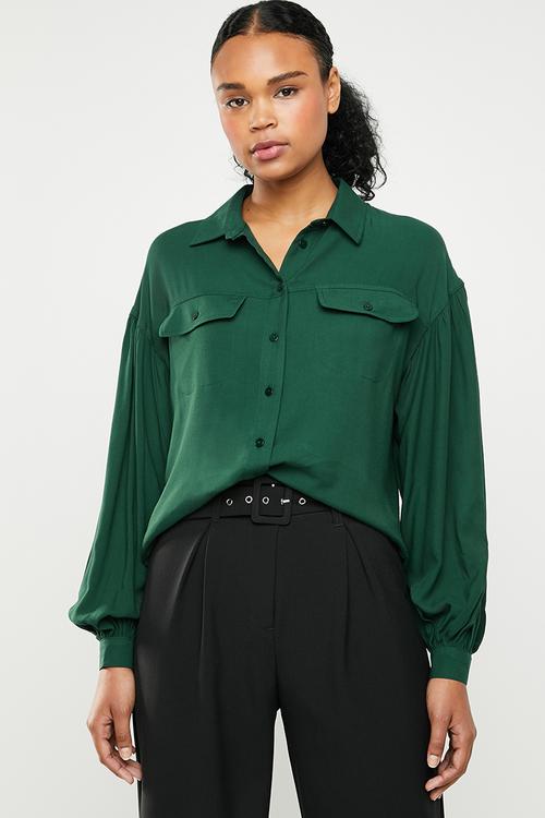 Blouson sleeve utility shirt - green