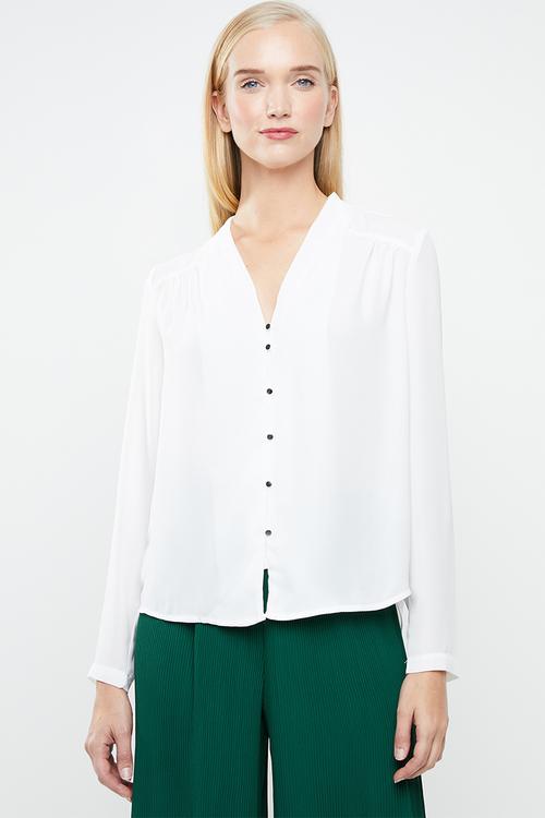 Manja long sleeve V - neck shirt - white