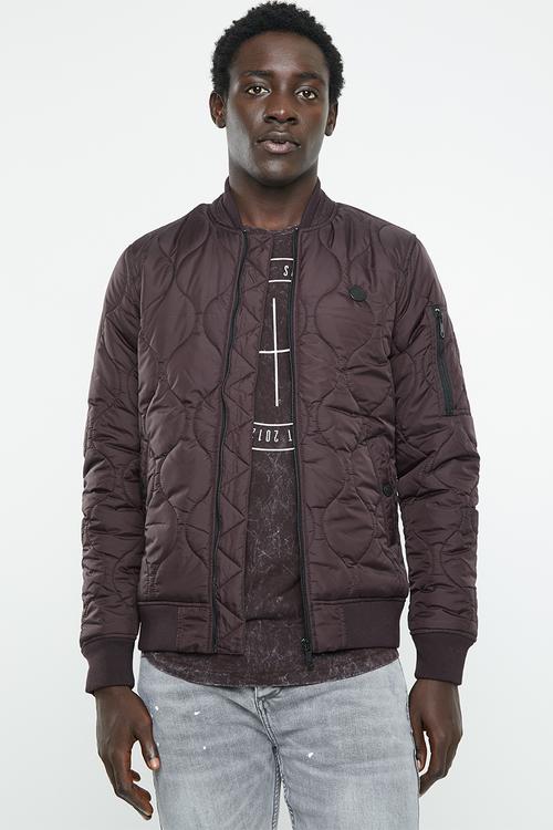 Quilted bomber jacket - burgundy