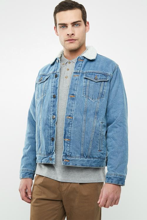 Sherpa full lined denim trucker jacket - blue