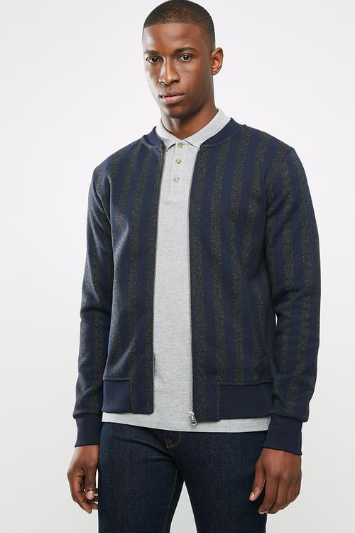 Striped bomber - navy & grey