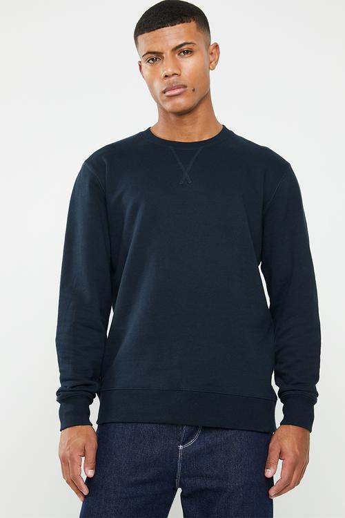 Basic crew neck pullover sweat - navy