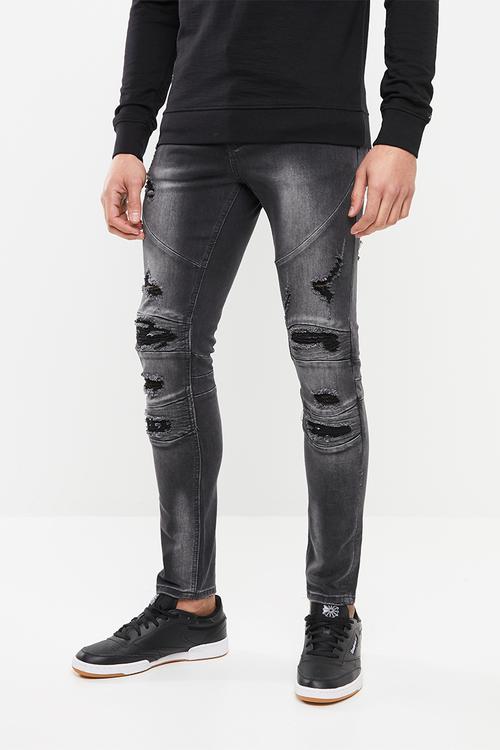 Trench motorcross jeans - black