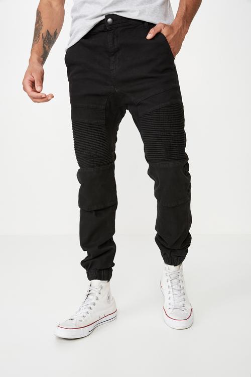 Slim fit denim jogger - black