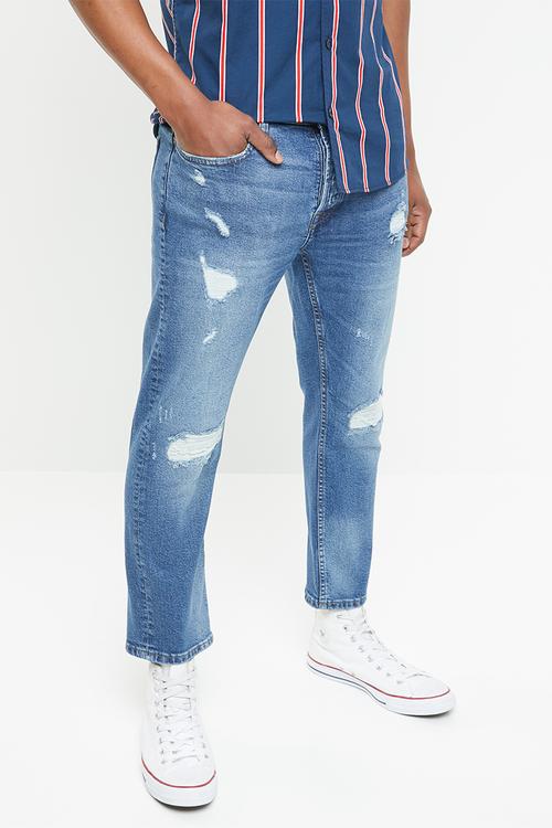 Weft crop washed denim 2419 - blue