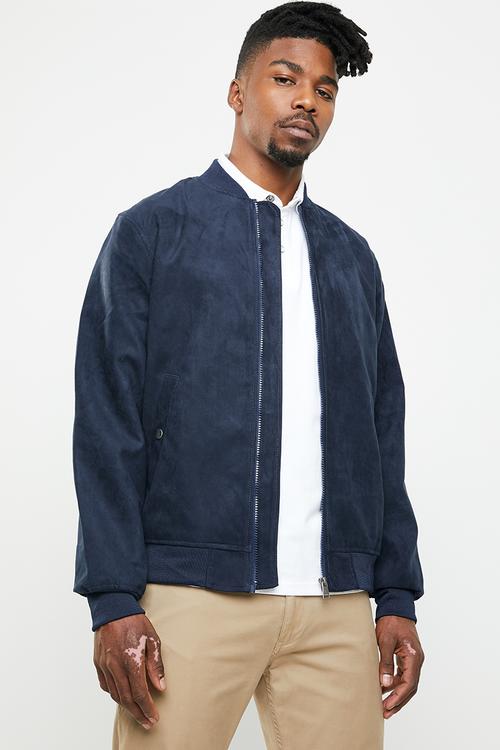 Elijah faux suede bomber jacket - navy