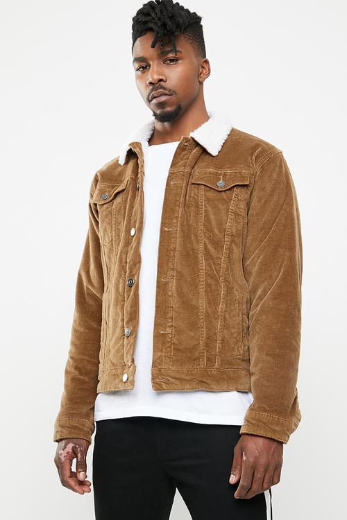 Corduroy full lined sherpa trucker jacket - tan