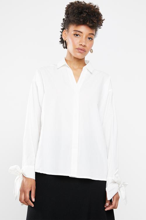 Flow long sleeve midi shirt - white