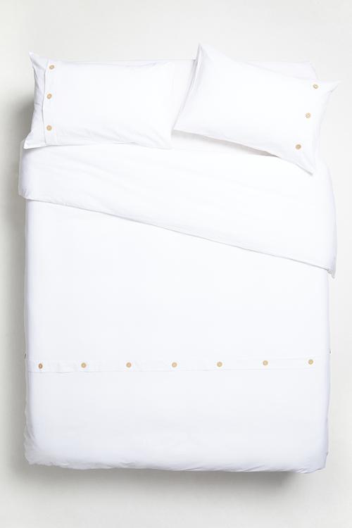 Button cotton duvet set - white/brown