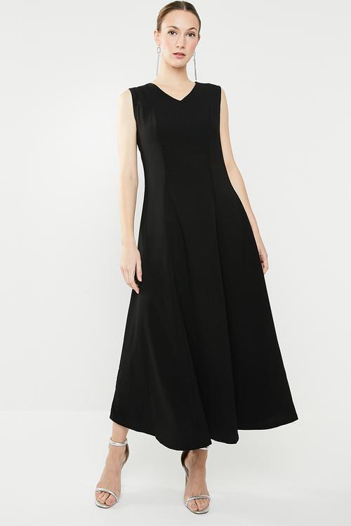 Maxi fit & flare dress - black