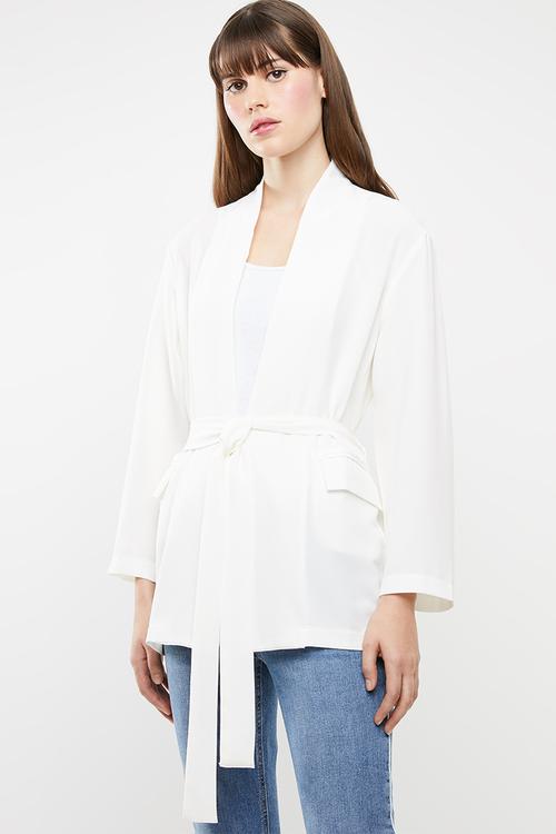 Self-tie soft blazer - white