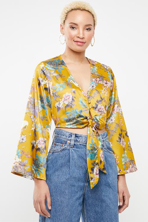 Front button crop top - multi 