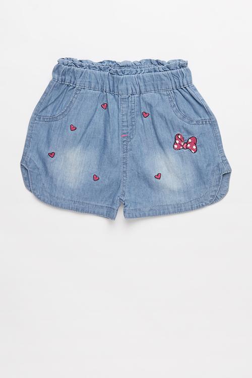 Girls denim shorts with print - blue & pink 