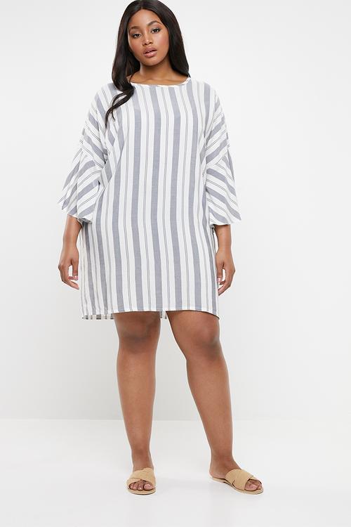 Volume sleeve tunic dress - white & grey 