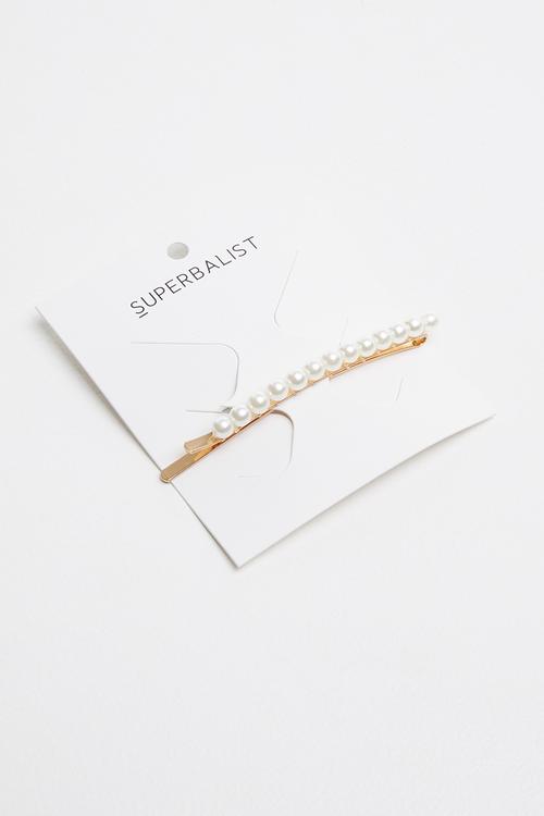 Pearl cover hair clip - white & gold