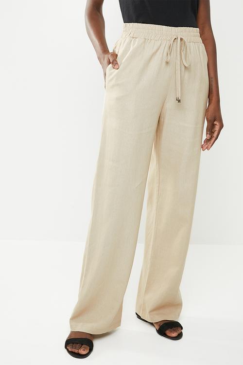 Linen blend pants with drawcord - beige