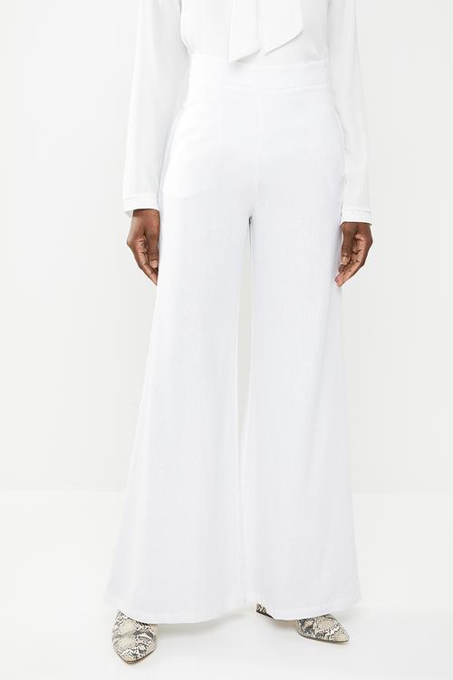 Linen blend wide leg pants - white