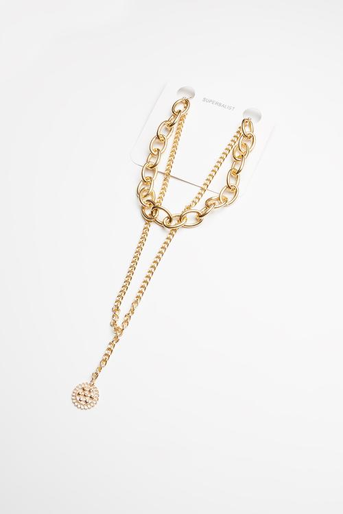 Double chain pendant necklace - gold