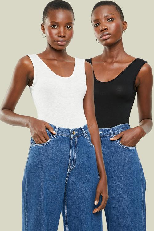 Cami strap 2 pack bodysuit - black & grey 
