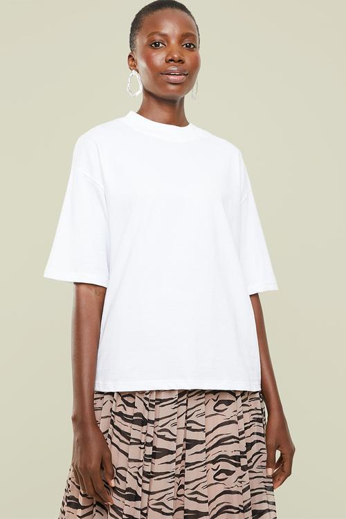 Hi neck grown on sleeve tee - white 