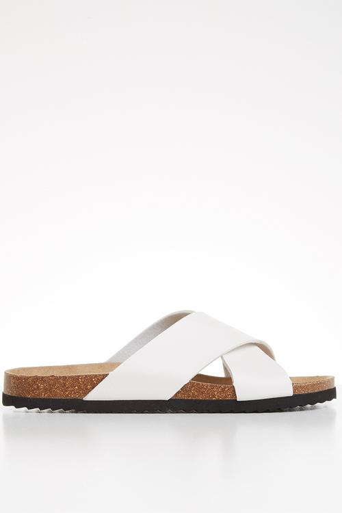 Dawson cross strap slider sandals - white
