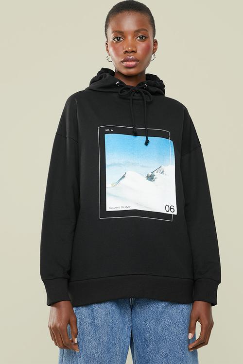 Graphic oversized hoodie - black