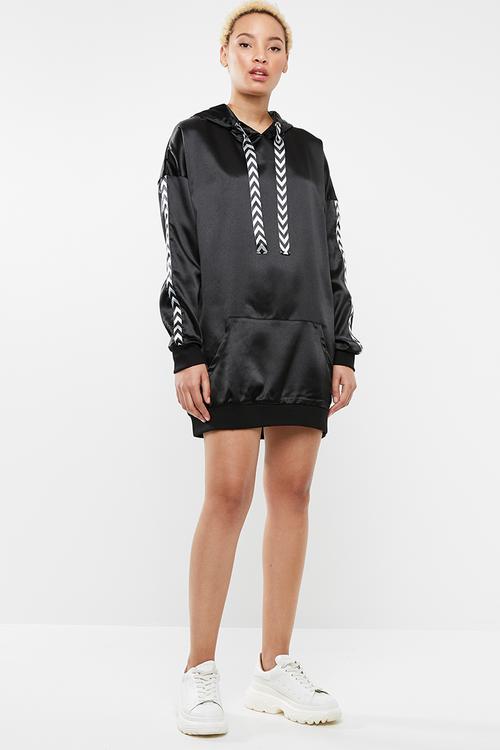 Mono sports tape oversized hooded dress - black