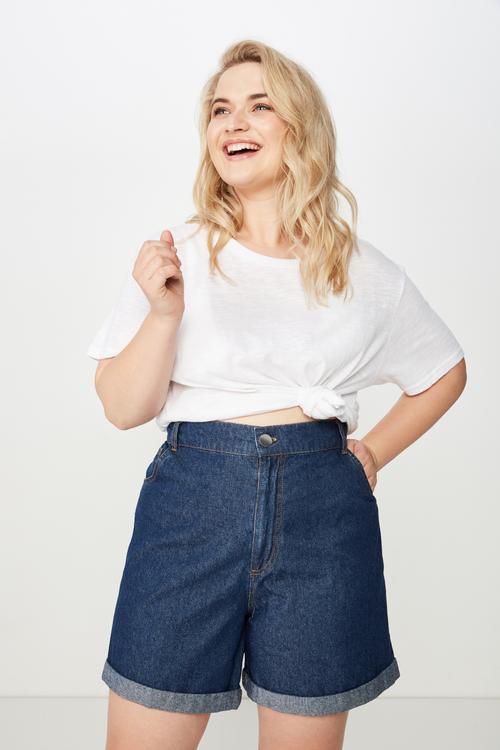 Curve stretch waist denim short  - blue
