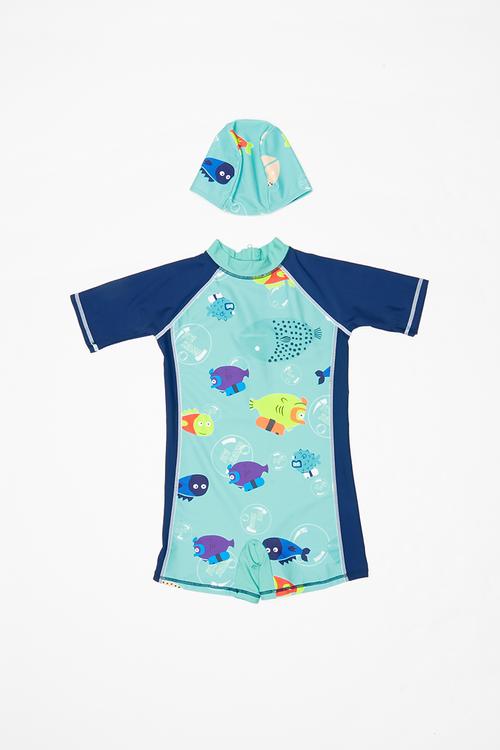 Printed 2 pc swim suit - blue