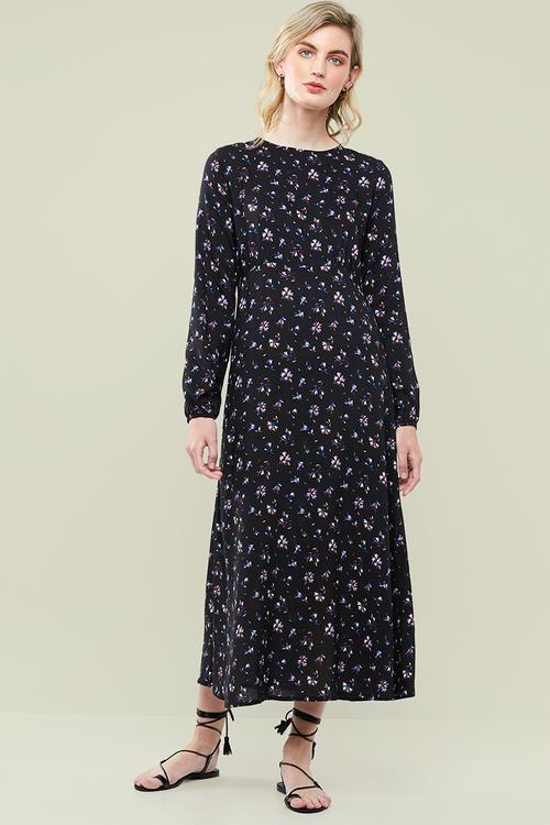 Hi neck midi dress - black