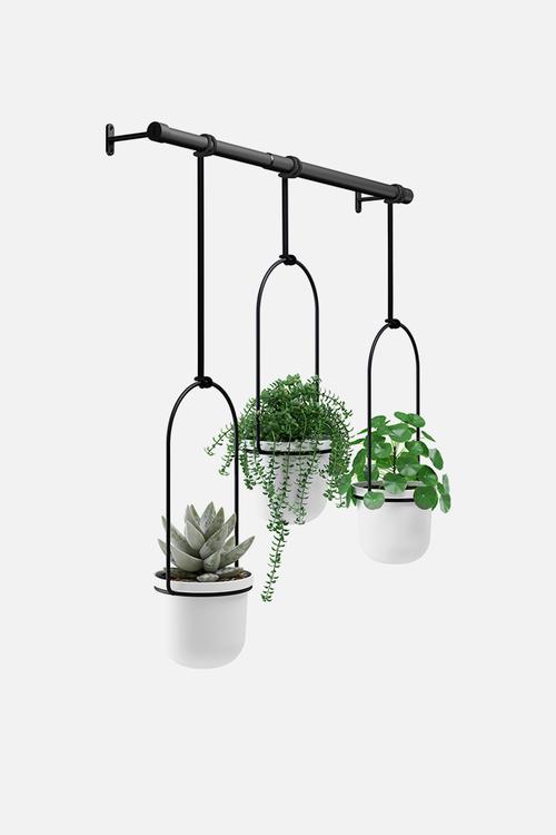 Triflora hanging planters & rod - black