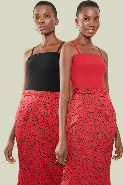 Straight neck 2 pack bodysuit - black & red 