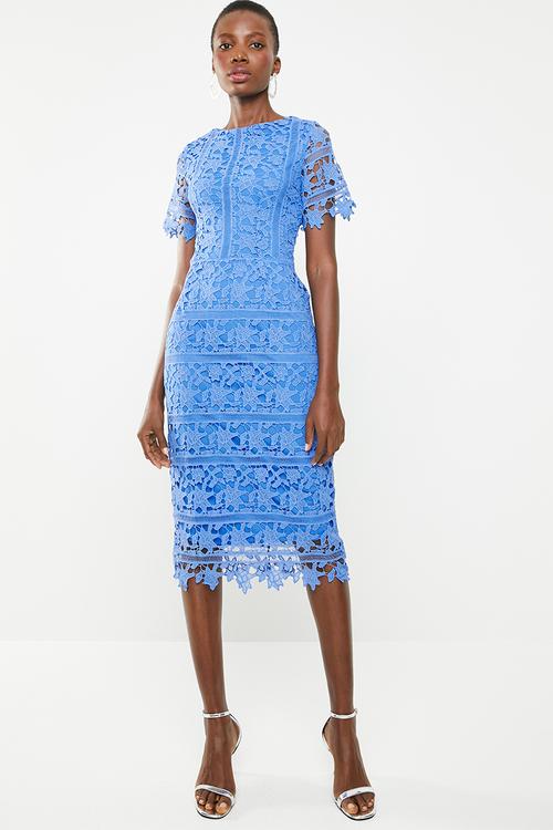 Crochet open back midi dress - blue