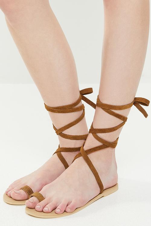 Faux leather sandal - tan