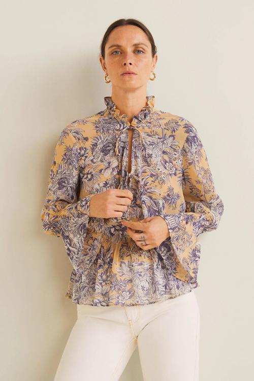 Floral flared sleeve blouse - peach & purple 