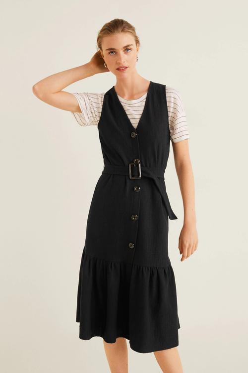 Button up dress with belt - black